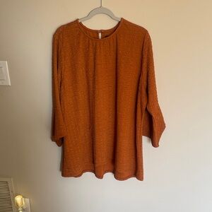 CALE Rust Orange Long-Sleeve Textured Top